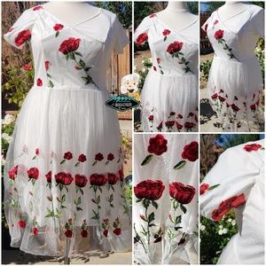 Plus Size Vintage Pin up Dress embroidery Roses